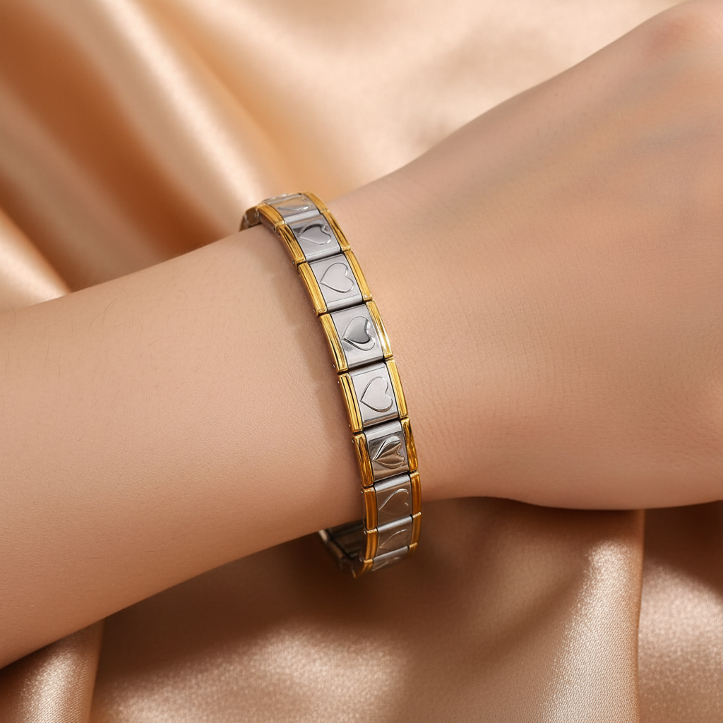 Pulsera Italiana Corazones Acero Inoxidable
