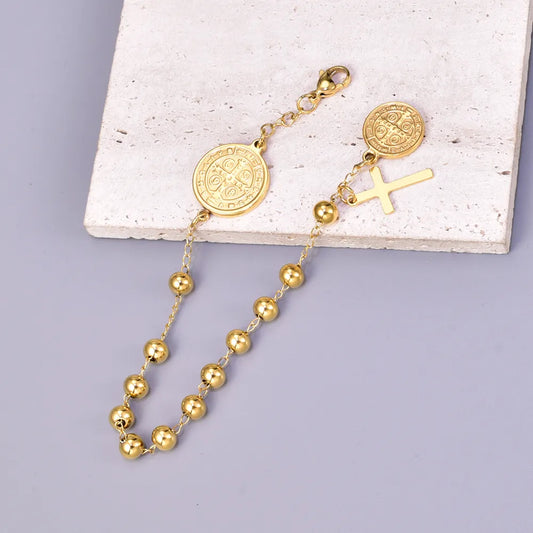 Pulsera Cruz San Benito Acero Inoxidable