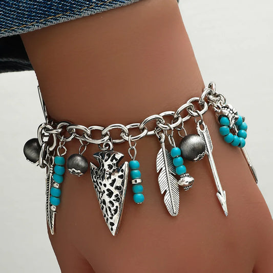 Pulsera Plumas Turquesa Aleación De Zinc