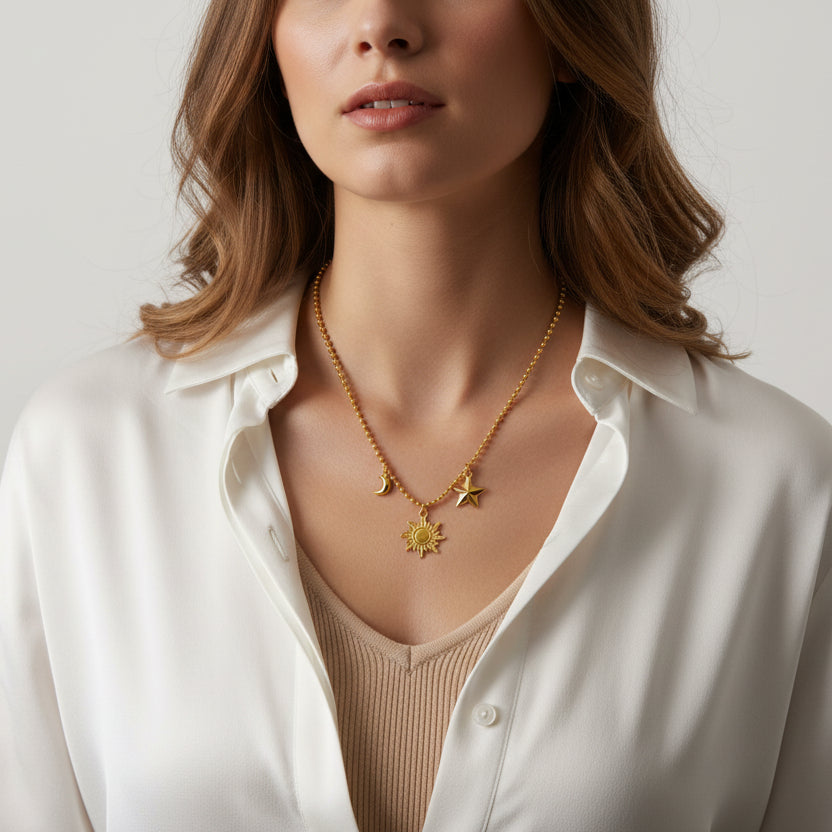 Collar Sol Estrella Luna Acero Inoxidable
