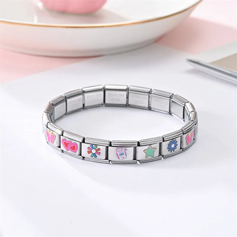 Pulsera Italiana Corazón Mariposa Acero Inoxidable