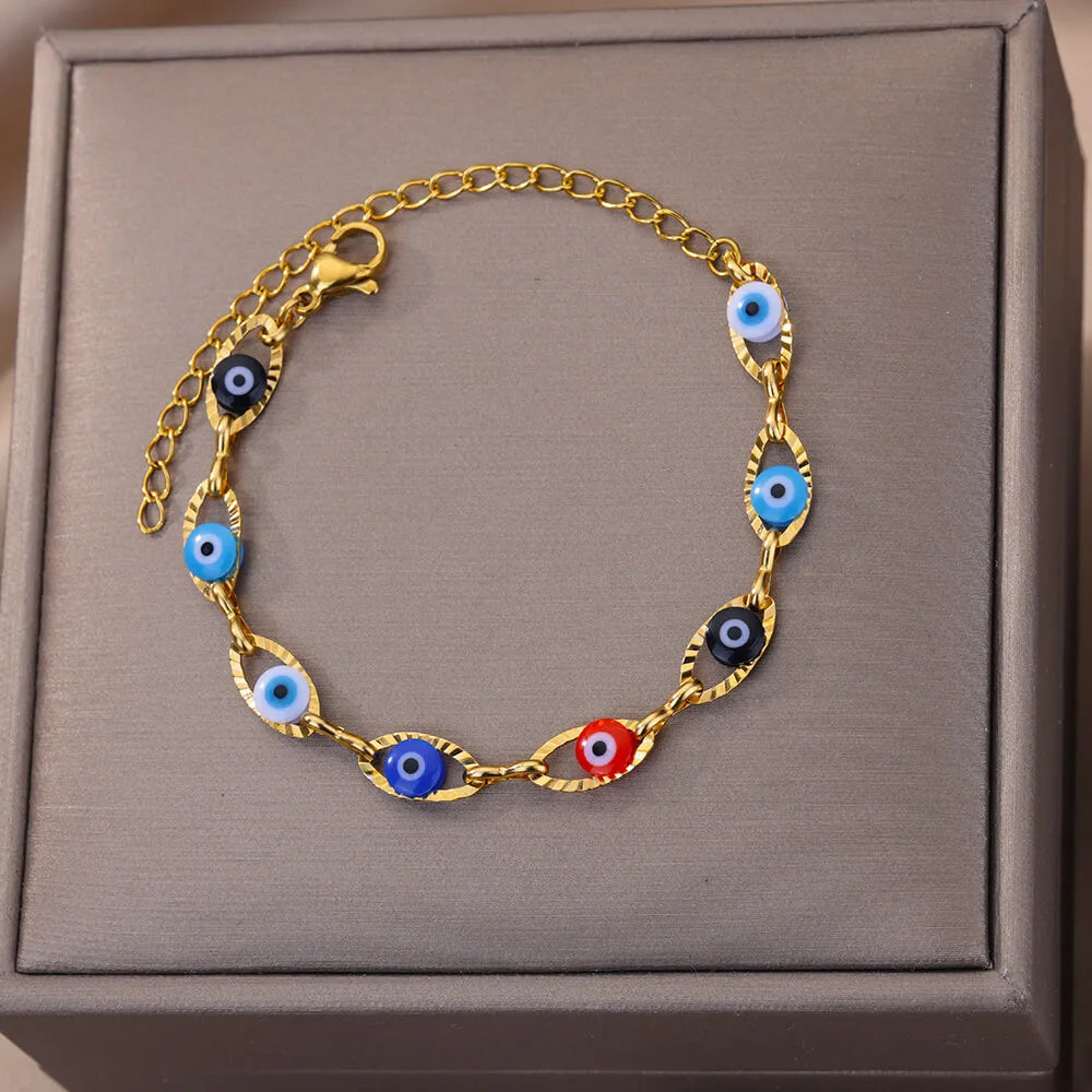 Pulsera Ojos Colores Acero Inoxidable