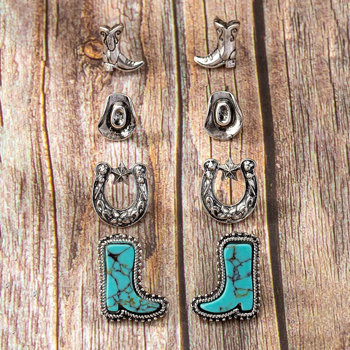 Set Aretes Vaqueros Turquesa Aleación