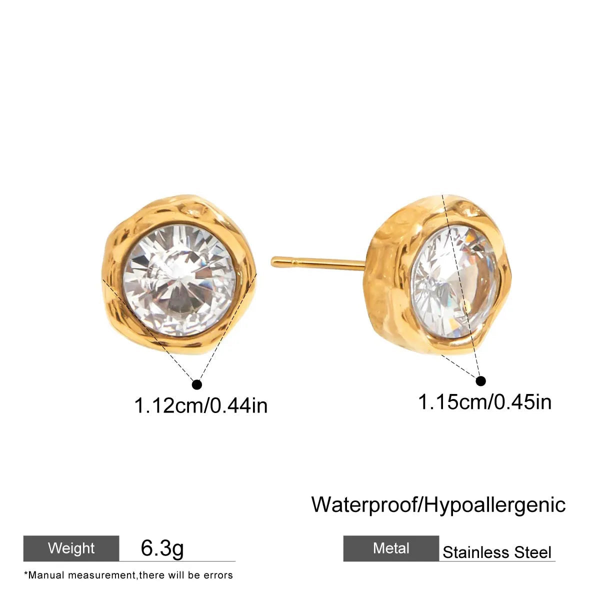 Aretes Circón Dorados Acero Inoxidable