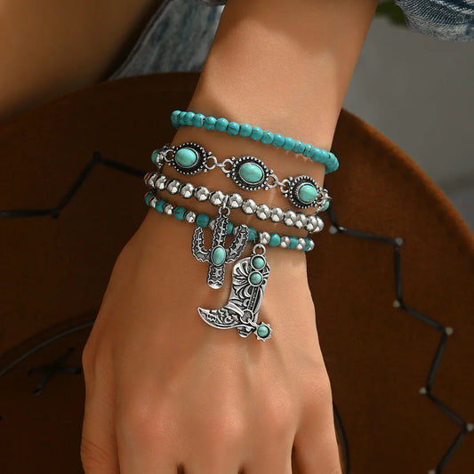 Pulsera Cactus Bota Turquesa Metal