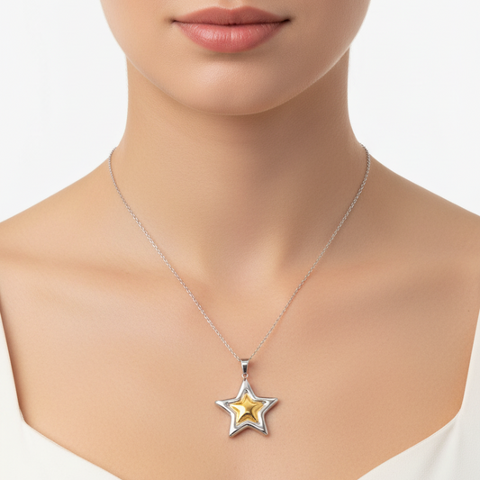 Collar Estrella Bicolor Acero Inoxidable
