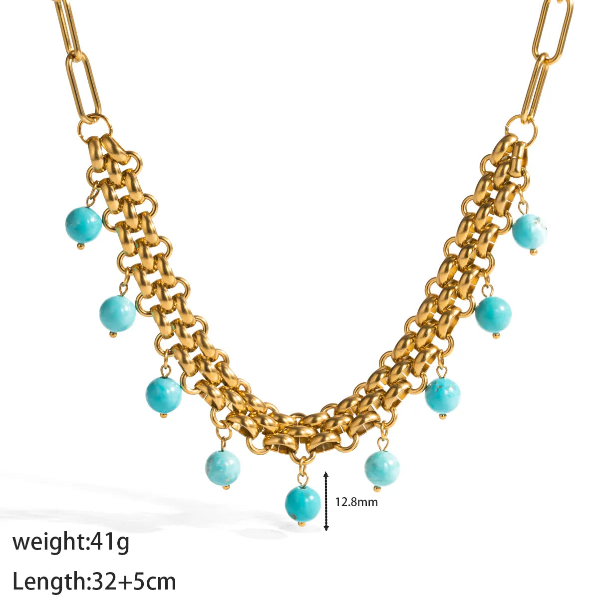 Collar Dorado Turquesa Acero Inoxidable
