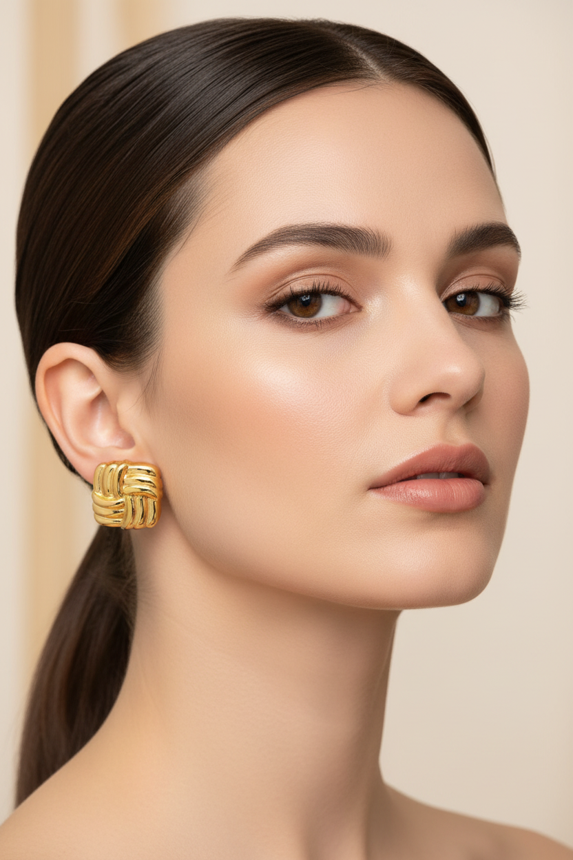 Aretes Cuadrados Dorados Acero Inoxidable