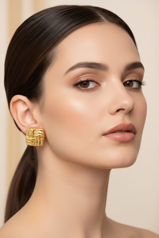 Aretes Cuadrados Dorados Acero Inoxidable