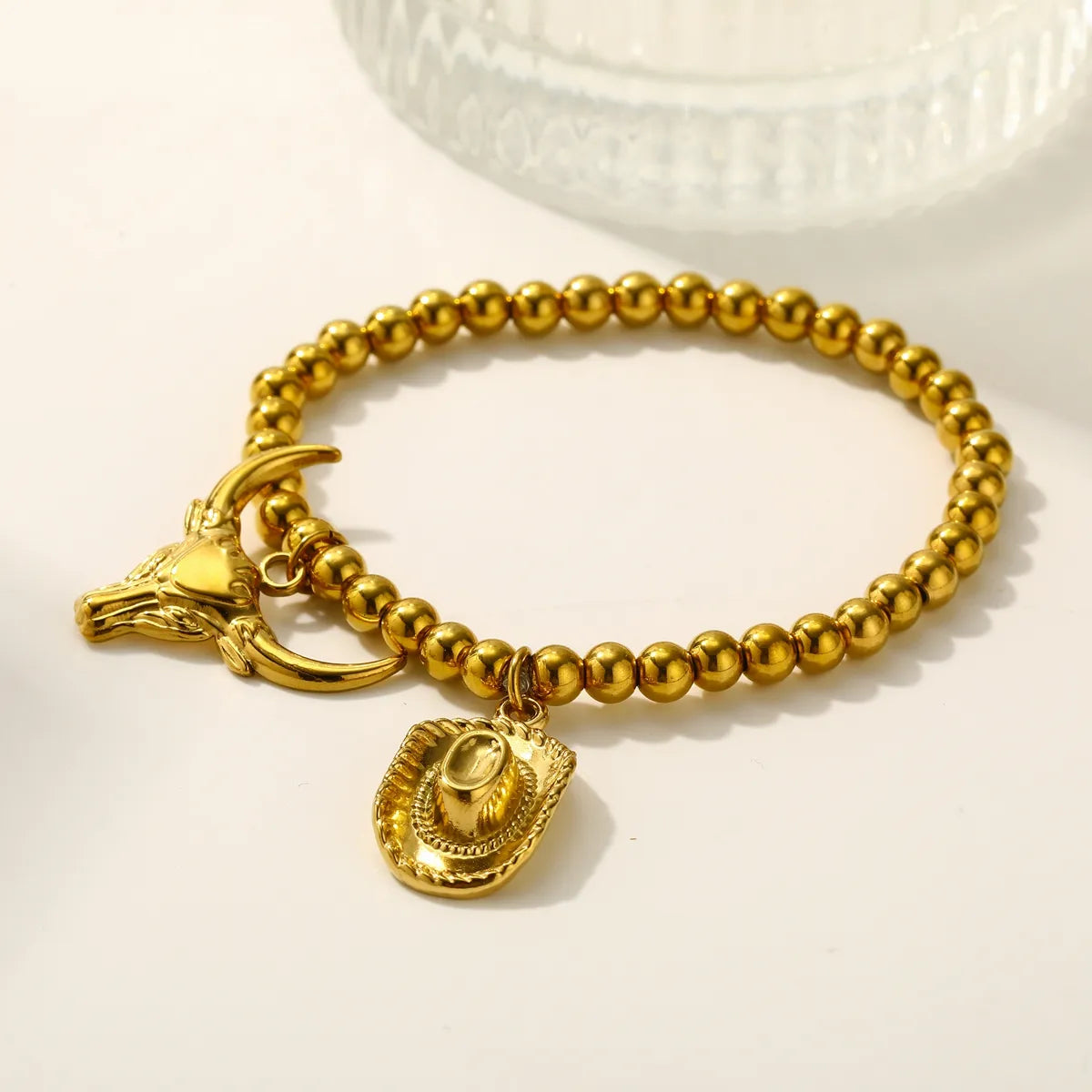 Pulsera Cabeza Toro Sombrero Acero Inoxidable