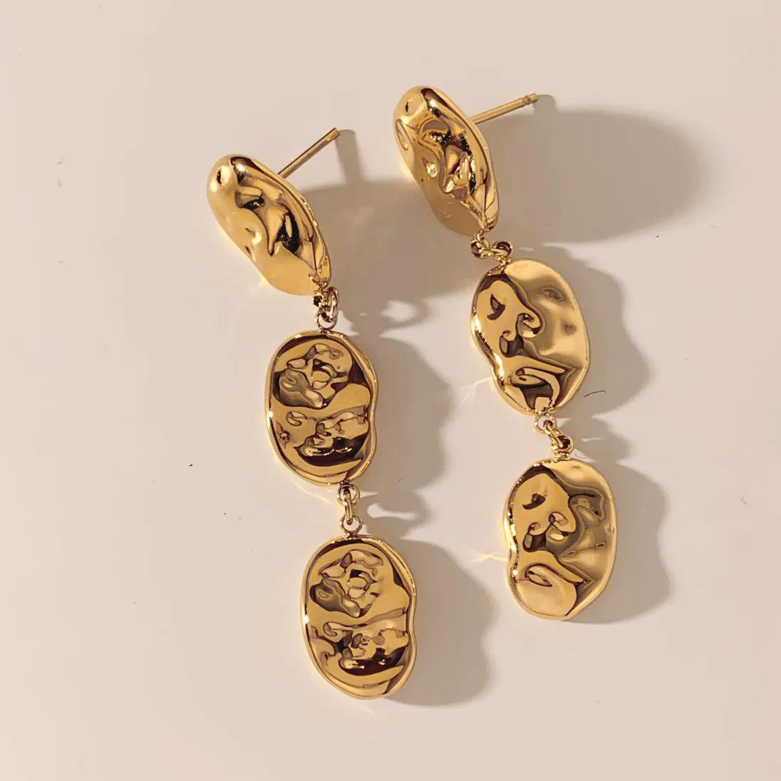 Aretes Largos Dorados Acero Inoxidable