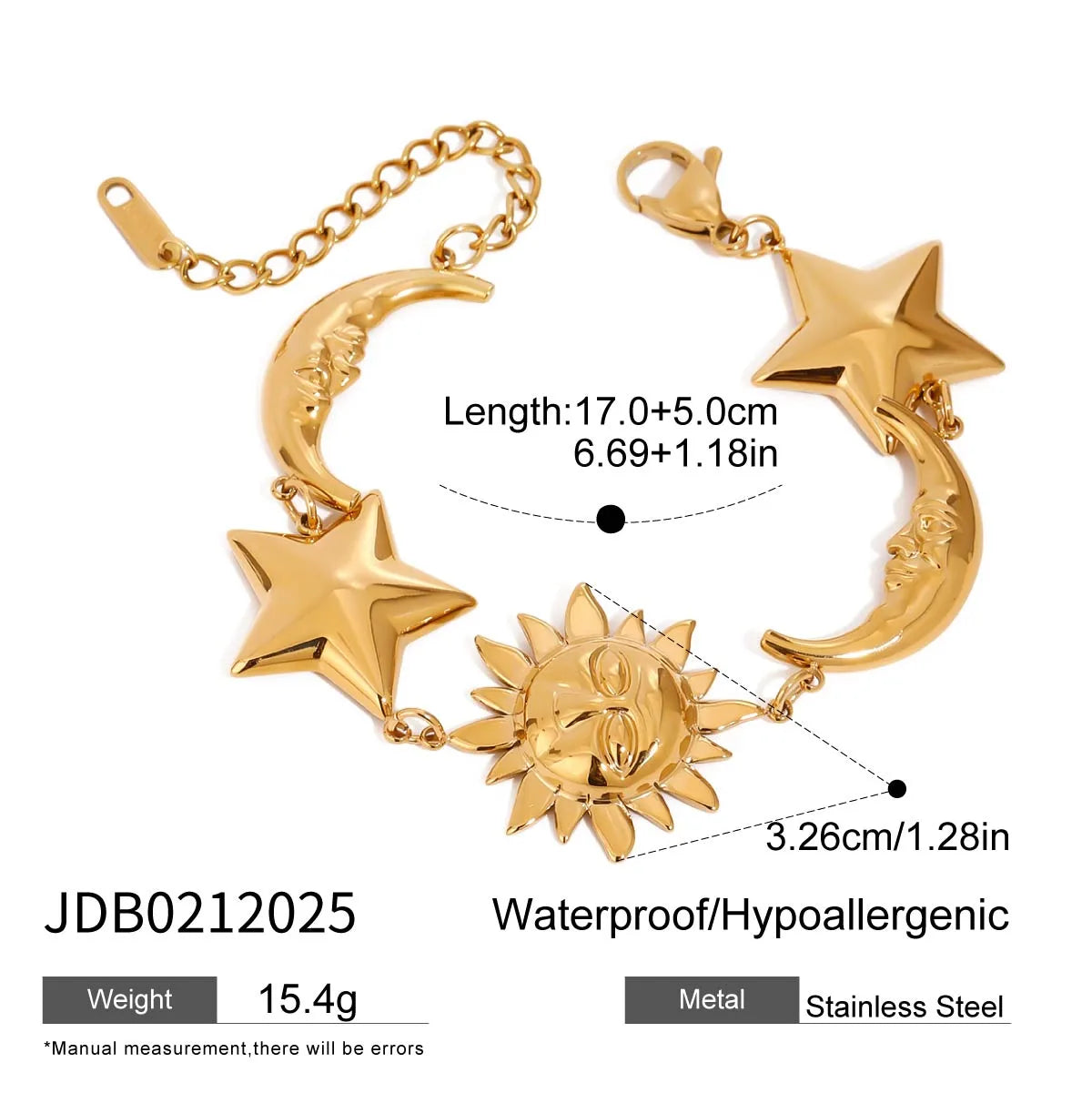 Pulsera Sol Estrella Luna Acero Inoxidable