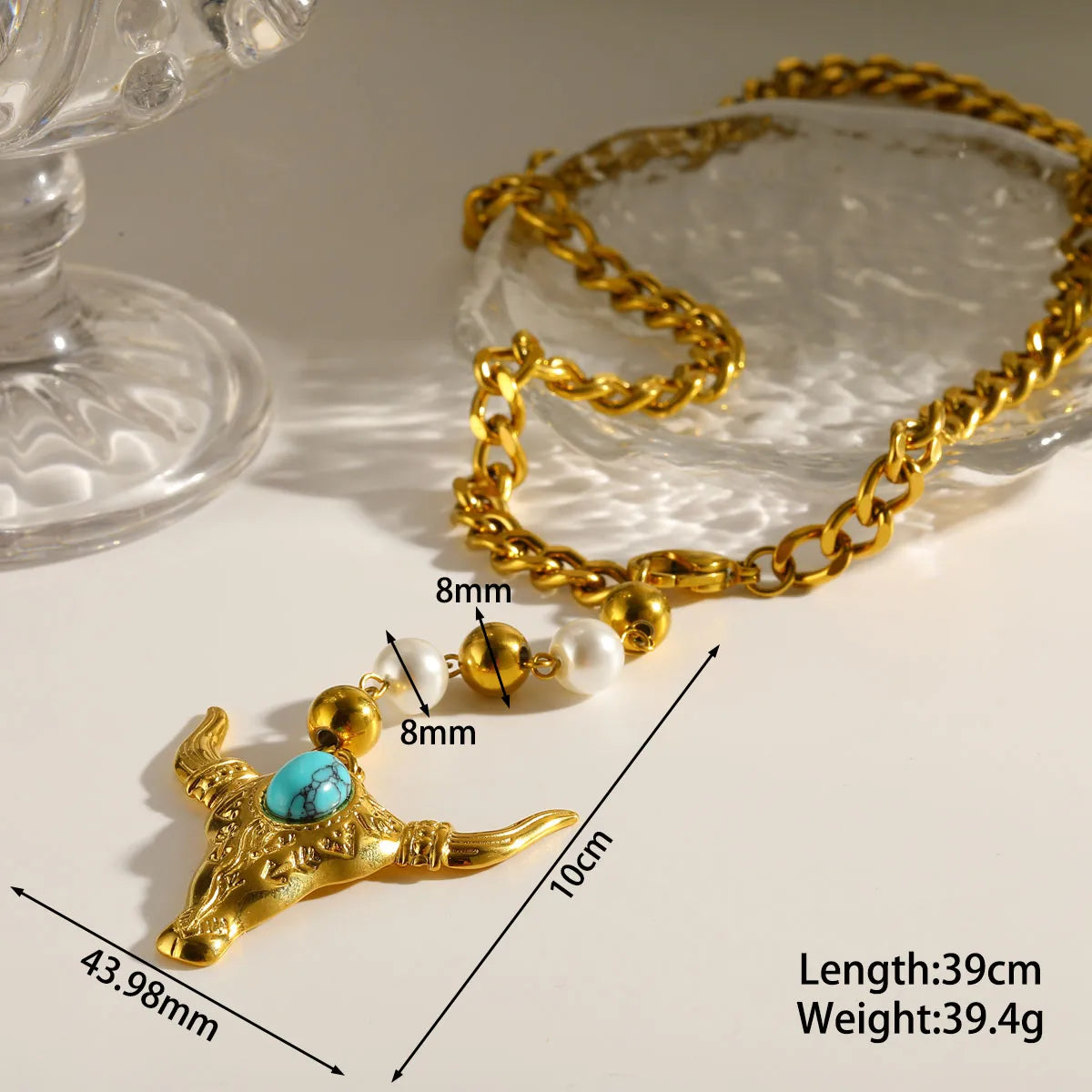 Collar Cabeza Toro Turquesa Acero Inoxidable