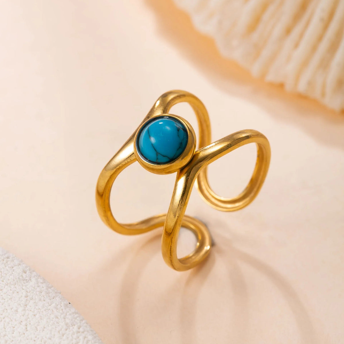 Anillo Abierto Turquesa Acero Inoxidable