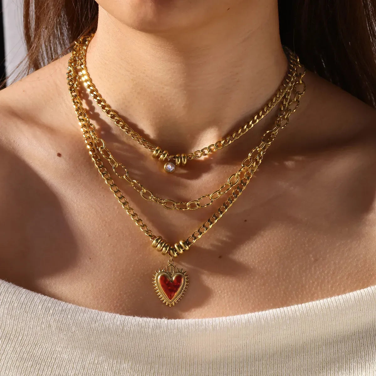 Set Tres Collares Corazón Acero Inoxidable