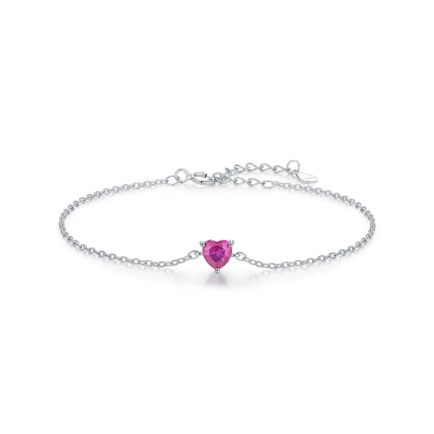Pulsera Corazón Rosa Plata 925