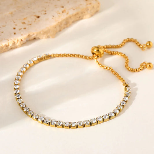 Pulsera Circón Ajustable Dorada Acero Inoxidable