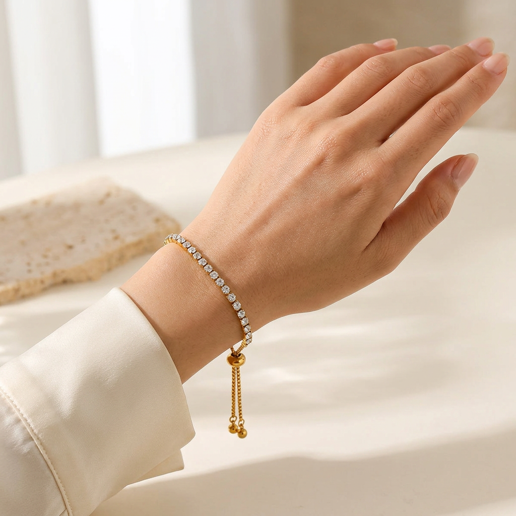 Pulsera Circón Ajustable Dorada Acero Inoxidable