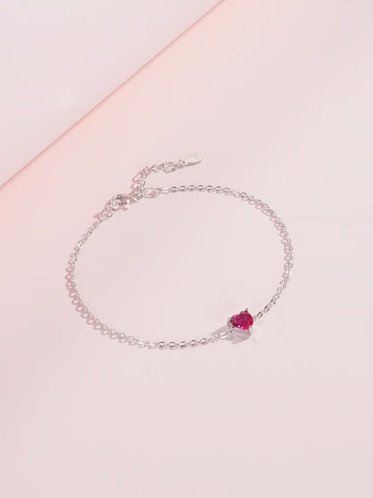 Pulsera Corazón Rosa Plata 925