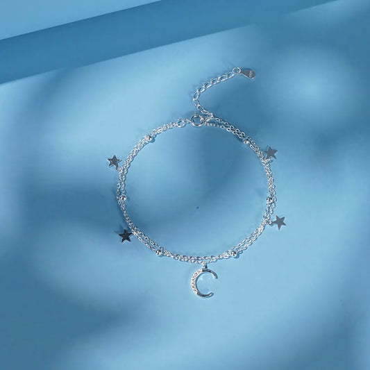 Pulsera Luna Estrellas Plata De Ley 925