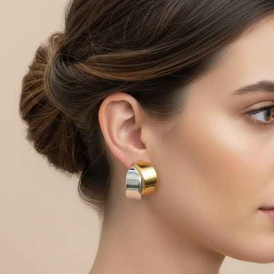 Aretes Bicolor Acero Inoxidable