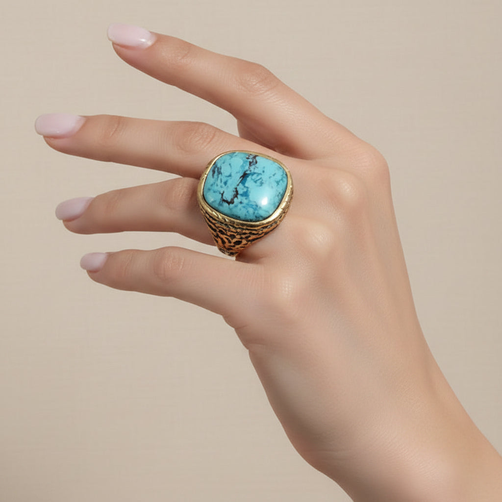 Anillo Grande Turquesa Aleación