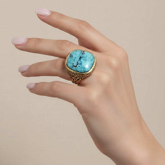 Anillo Grande Turquesa Aleación