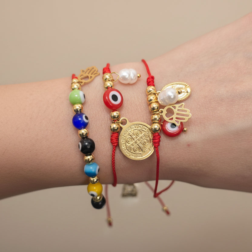 Juego Pulseras Ojos Hilo Rojo Buena Suerte