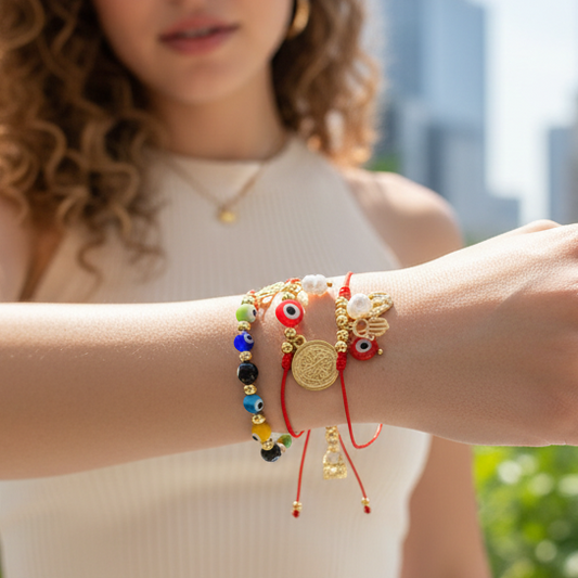 Juego Pulseras Ojos Hilo Rojo Buena Suerte