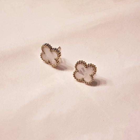 Aretes Trébol Blanco Acero Inoxidable