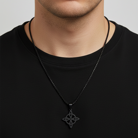 Collar Nudo de Bruja Negro Acero Inoxidable
