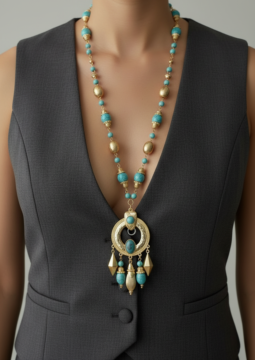 Collar Largo Turquesa Aleación