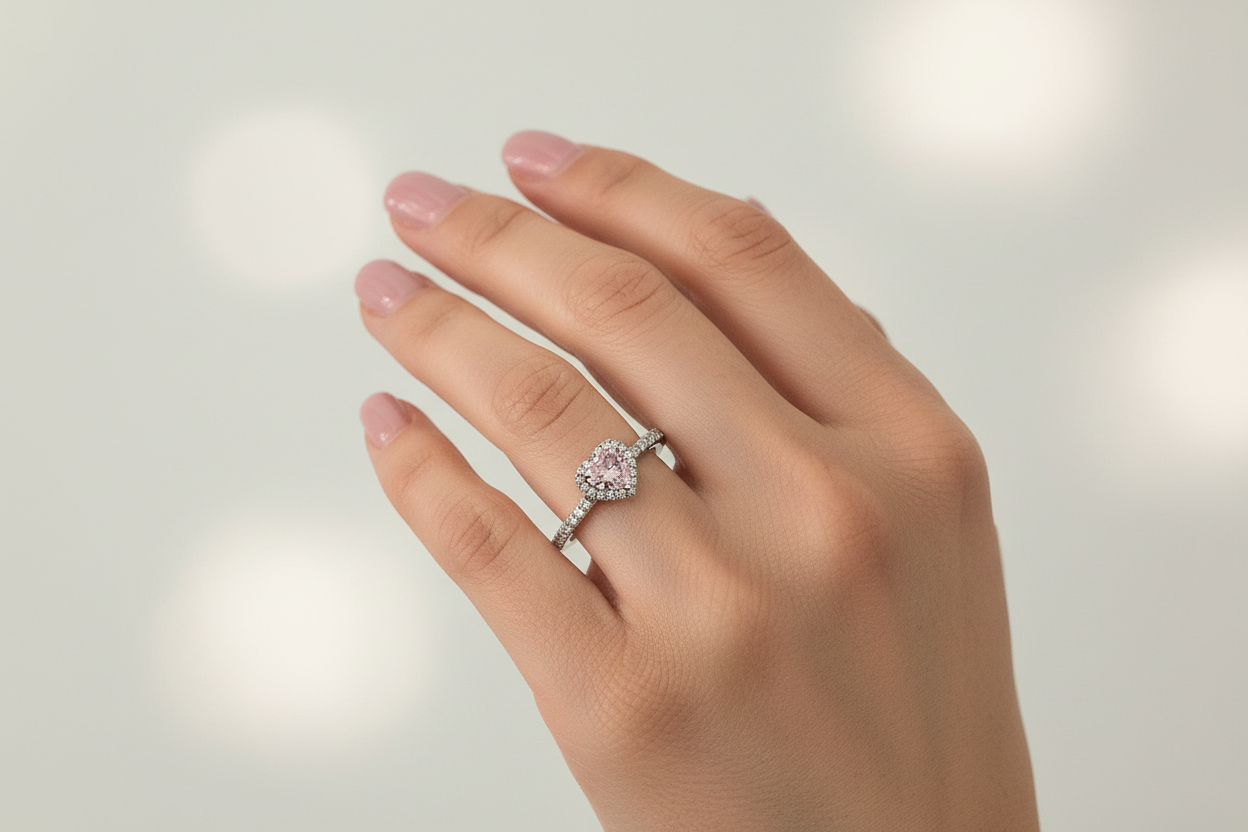 Anillo Corazón Rosa Plata 925