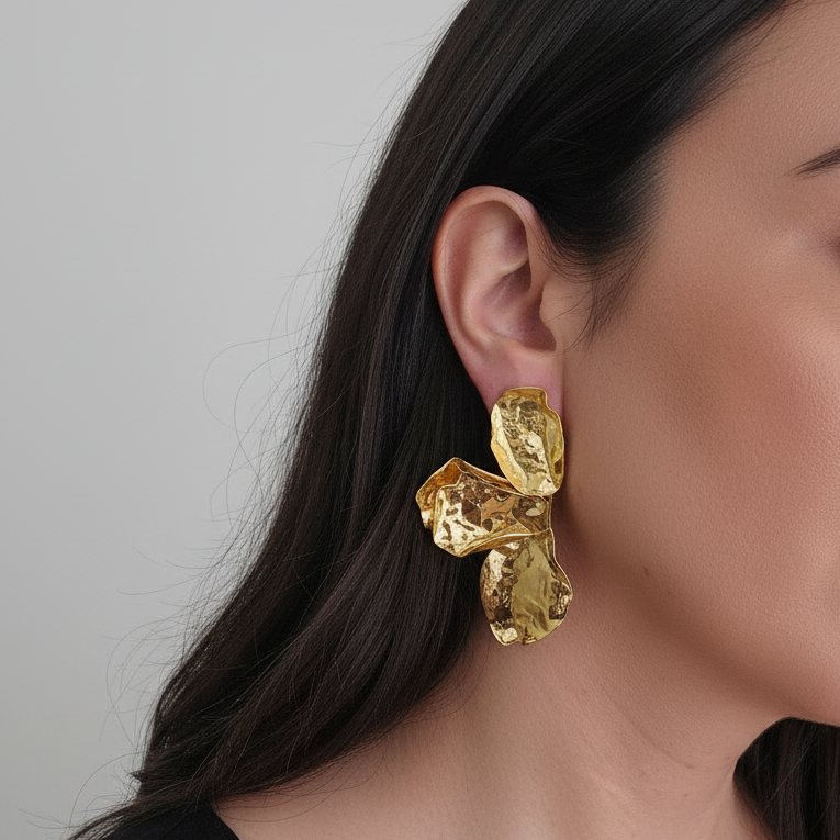 Aretes Media Flor Acero Inoxidable