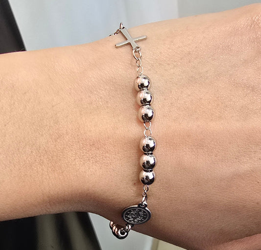 Pulsera Cruz Virgen Acero Inoxidable