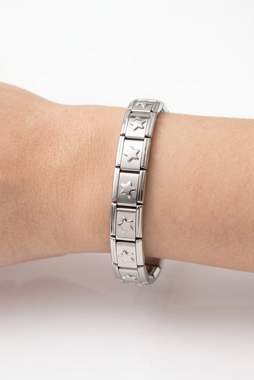 Pulsera Italiana Estrellas Acero Inoxidable