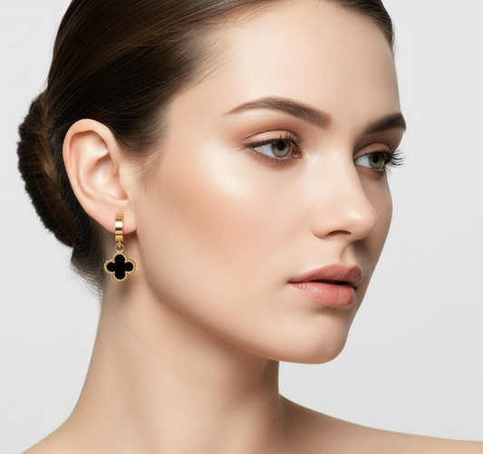 Aretes Trébol Negro Acero Inoxidable