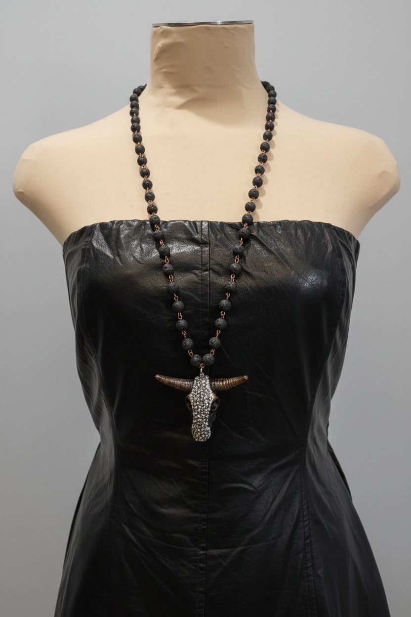 Collar Cabeza Toro Cadena Cuentas Ágata