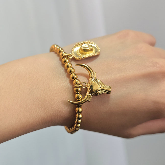 Pulsera Cabeza Toro Sombrero Acero Inoxidable