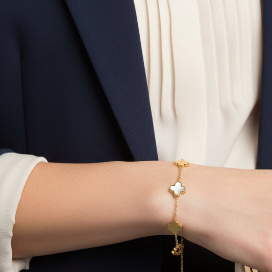 Pulsera Doble Trébol Acero Inoxidable