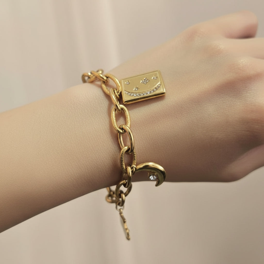 Pulsera Sol Estrella Luna Acero Inoxidable