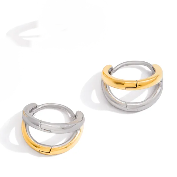 Aretes Doble Bicolor Acero Inoxidable
