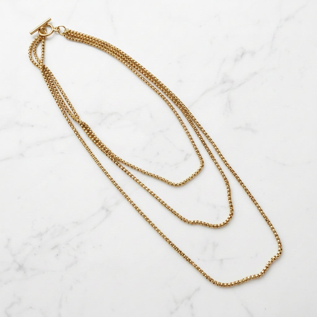 Collar Triple Dorado Acero Inoxidable