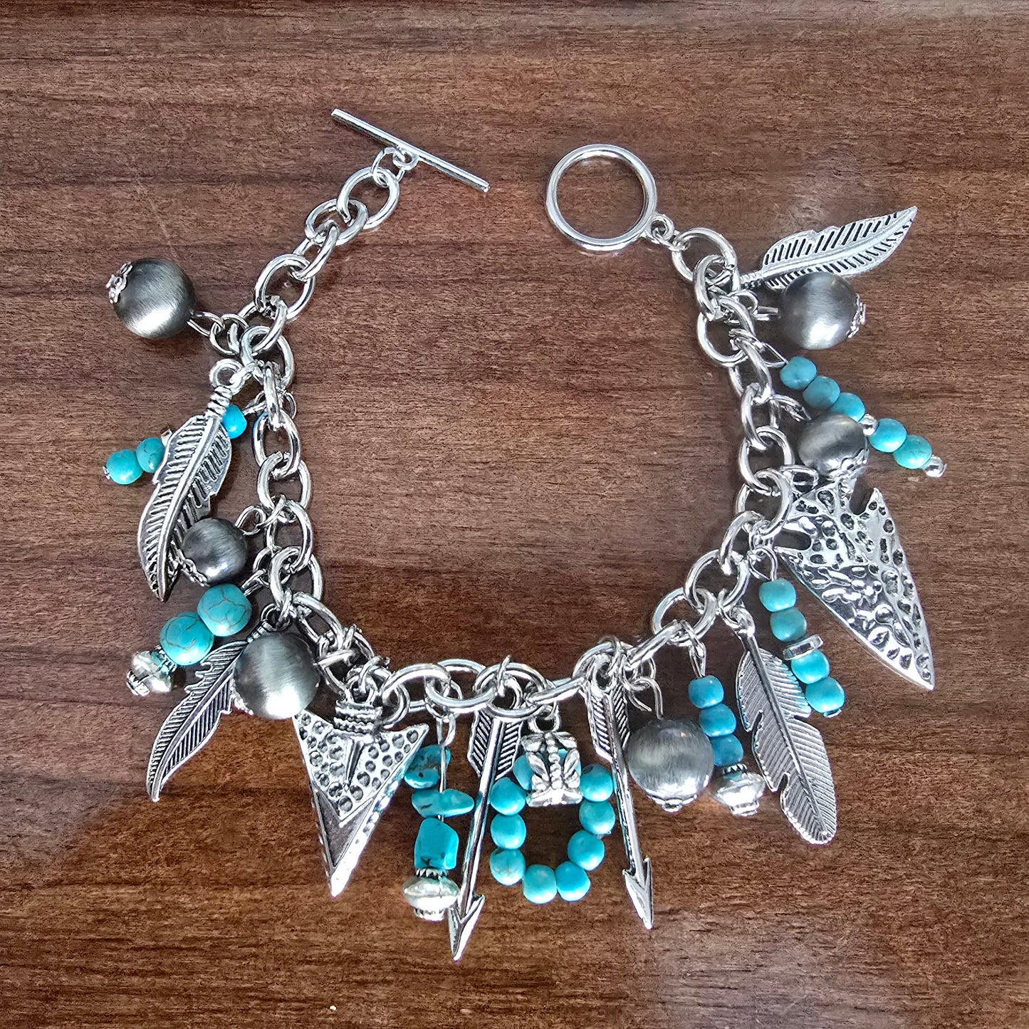 Pulsera Plumas Turquesa Aleación De Zinc