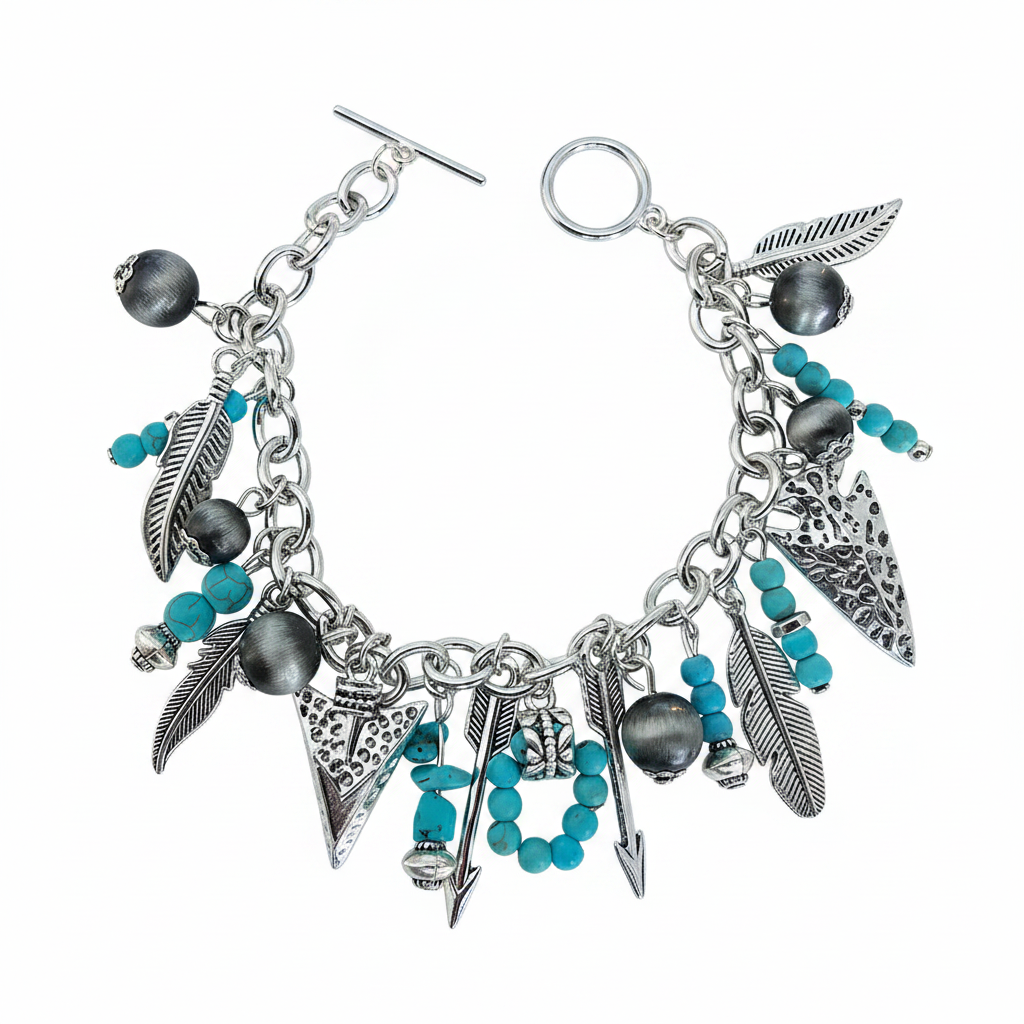 Pulsera Plumas Turquesa Aleación De Zinc