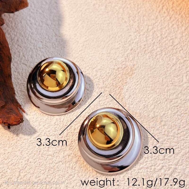 Aretes Bicolor Redondos Acero Inoxidable