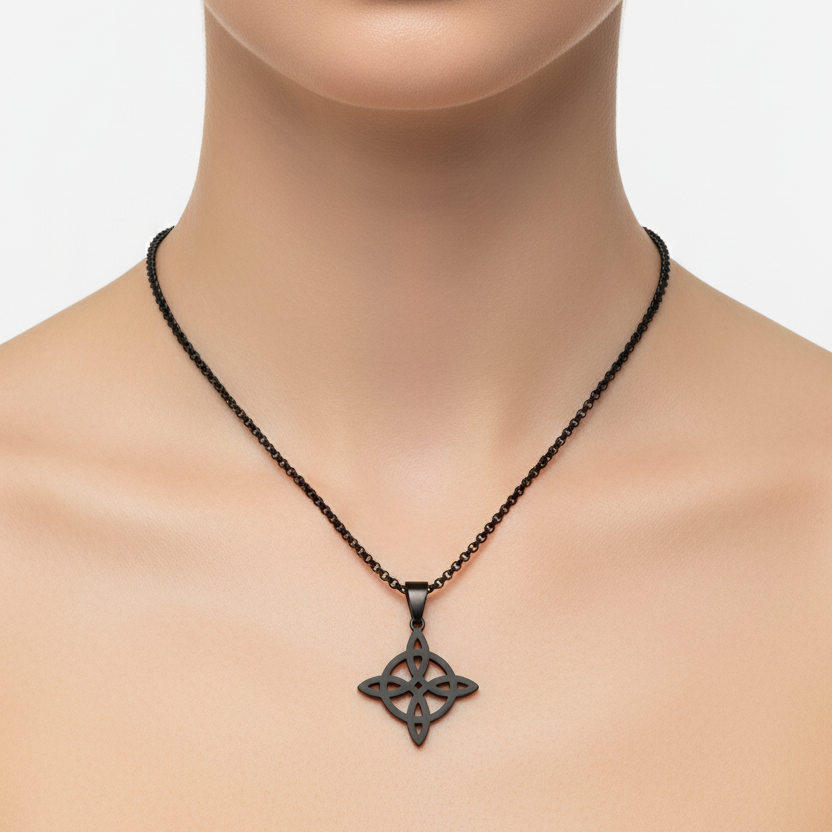 Collar Nudo de Bruja Negro Acero Inoxidable