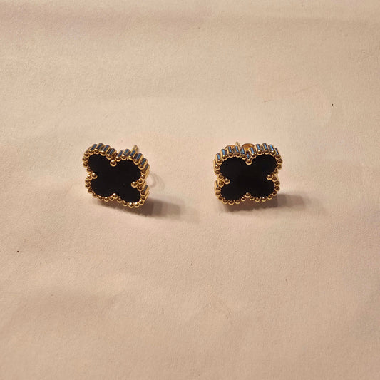 Aretes Trébol Negro Acero Inoxidable