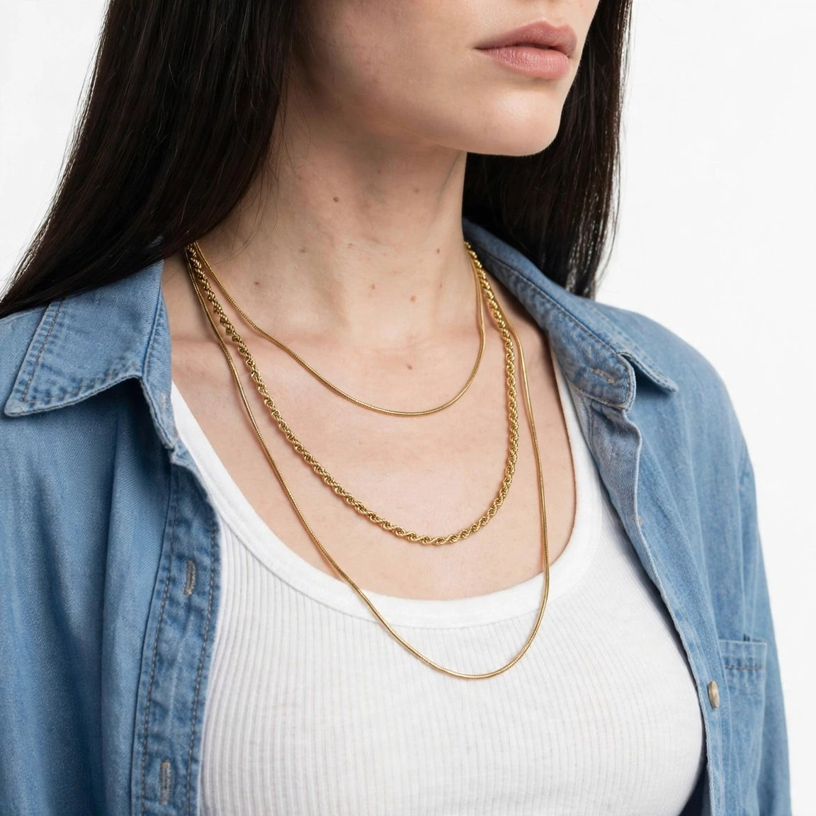 Collar Triple Dorado Acero Inoxidable