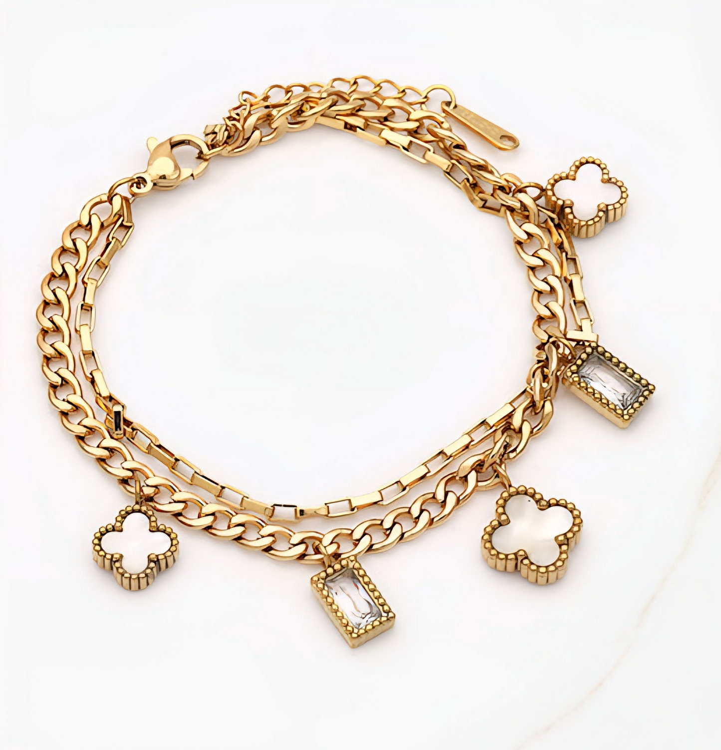 Pulsera Doble Trébol Acero Inoxidable